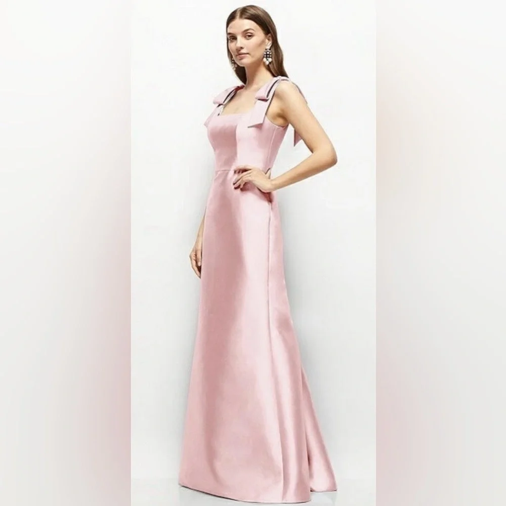 Alfred Sung Bow Strap Satin Twill Trumpet Gown in Blush Pink - Picture 4 of 12